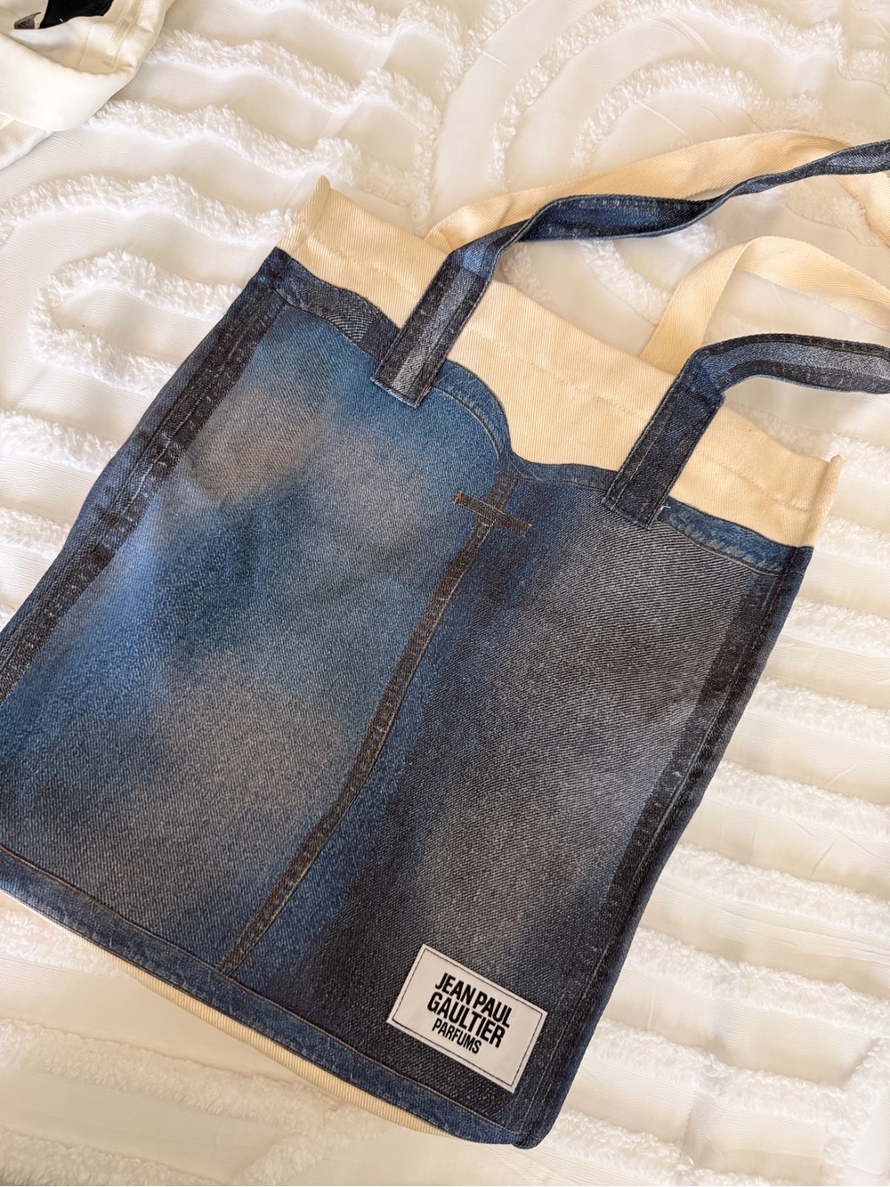 Jean Paul Gaultier Denim-Print Canvas Tote